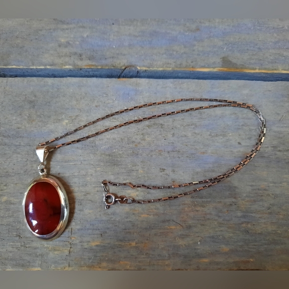 Vintage Mexican Red Jasper Sterling Silver Necklace - Picture 11 of 16
